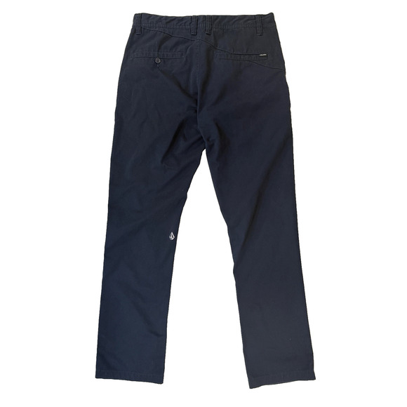 Volcom Pants Mens 31 Navy Blue Chino Casual Straight Leg Stone Logo Pockets - Picture 4 of 7